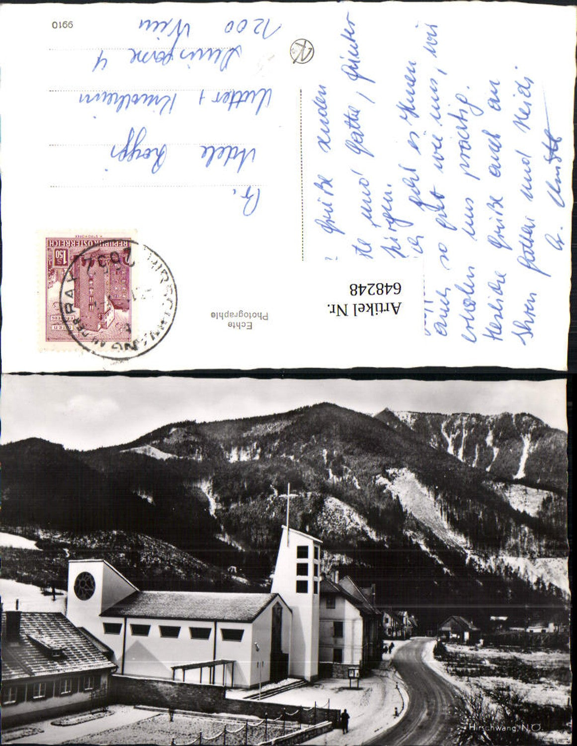 648248,Foto Ak Hirschwang Winteransicht Kirche Reichenau an der Rax