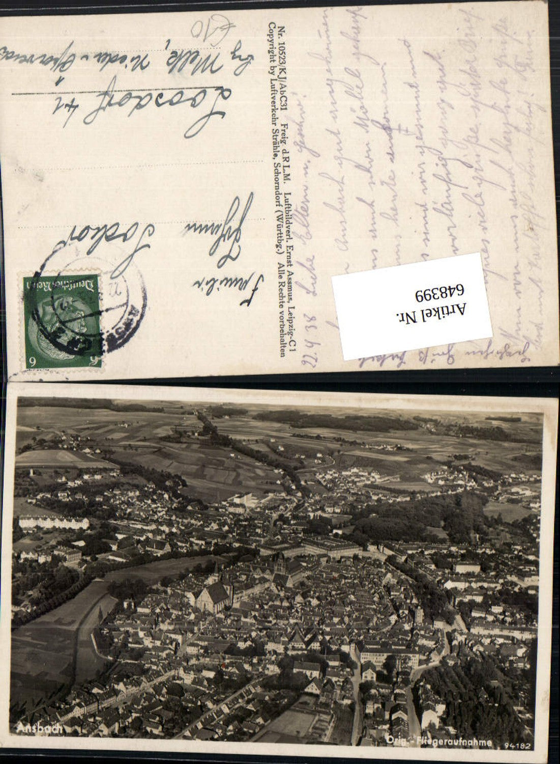 648399, Aerial photograph of Ansbach, 1933