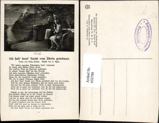655799, Song card Loreley Sankt Goarshausen Wine I dreamt of the Rhine last night