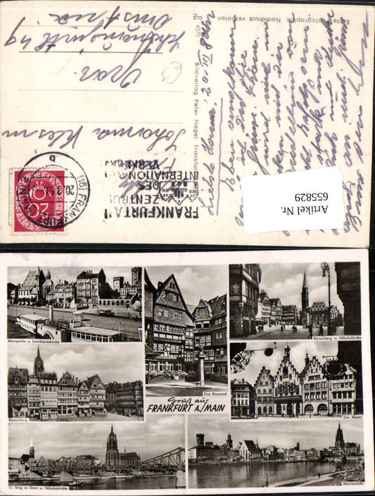 655829, Multi-image postcard Frankfurt am Main Römerberg Main view Cathedral St. Nicholas Church 