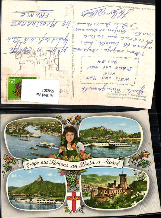 656302, Multi-image postcard Koblenz on the Rhine and Moselle, wine, ships, steamers