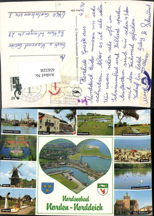 656328, Multi-image Ak City of Norden Norden-Norddeich Town Hall Lütetsburg Castle Wave Park Beach