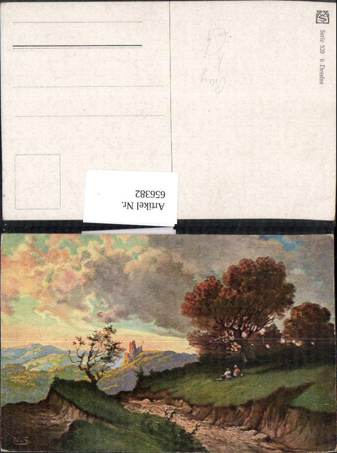 656382,Künstler Ak Burg Landschaft Rast a. Wegesrand