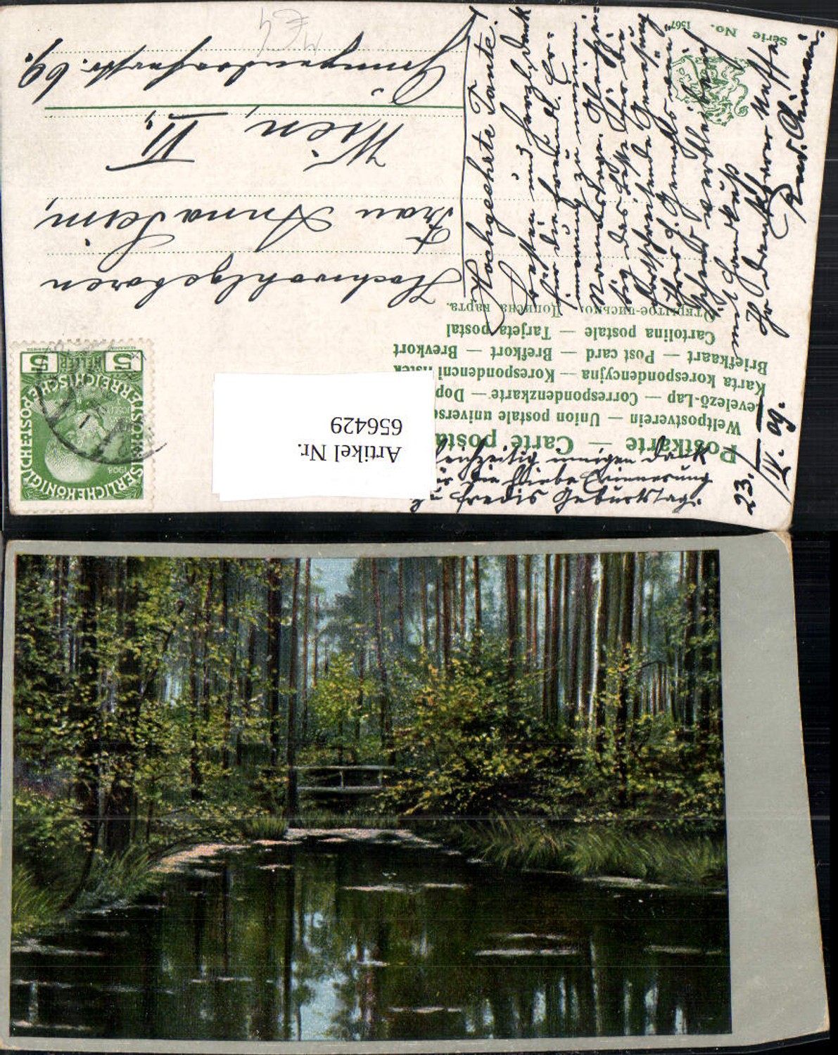 656429,Künstler Ak Wald Bach Landschaft Brücke Stimmungsbild