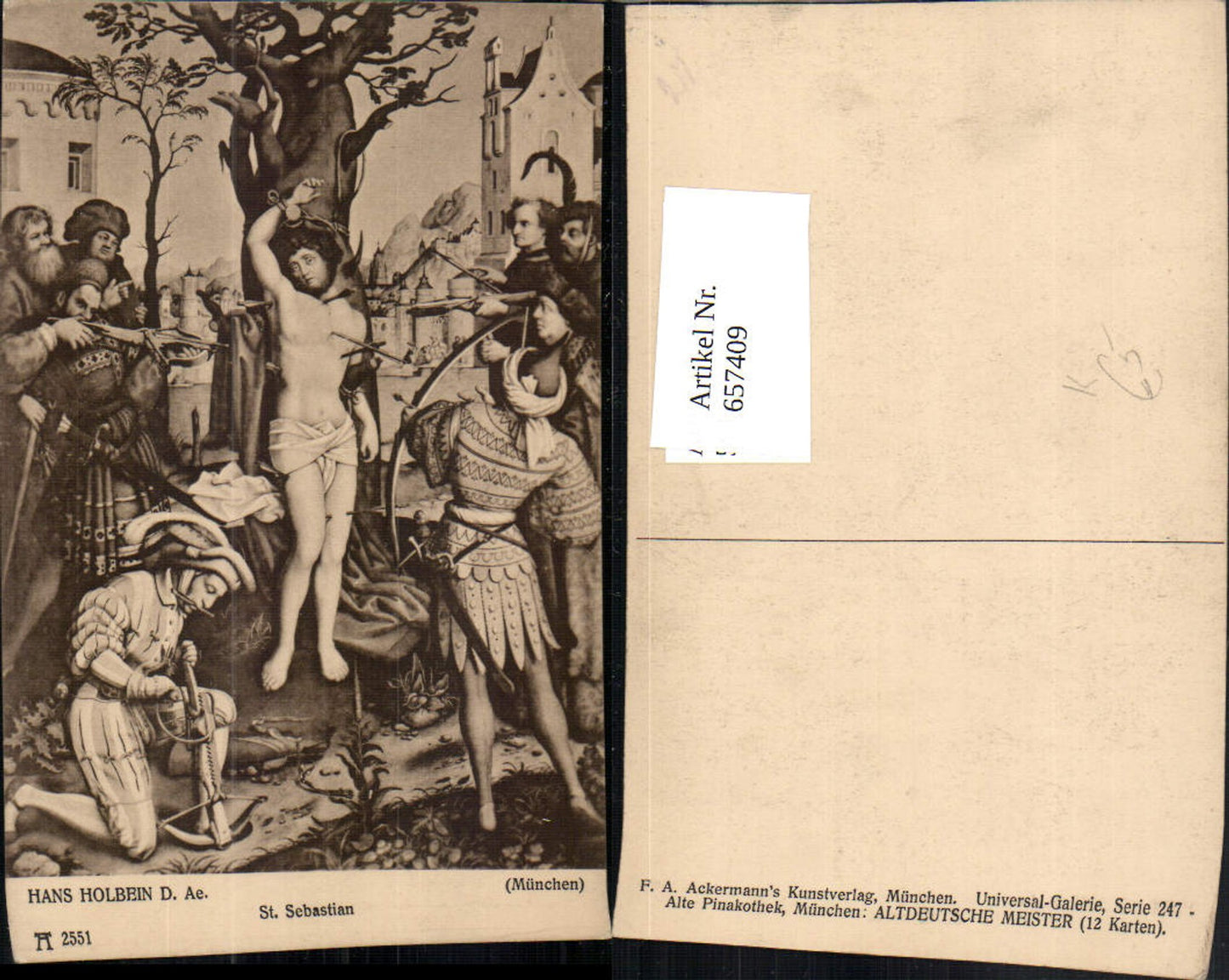 657409,Künstler AK Hans Holbein d. Ältere St Sebastian pub F. A. Ackermann 2551