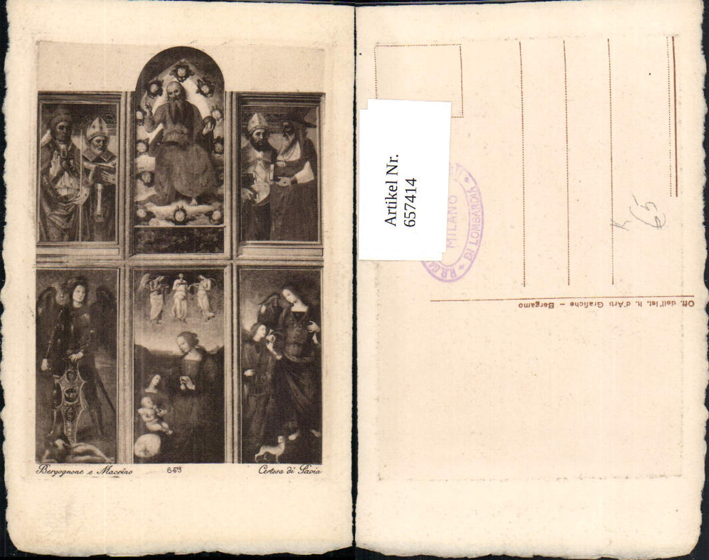 657414,Künstler AK Bergogone e. Macrino Certosa di Pavia