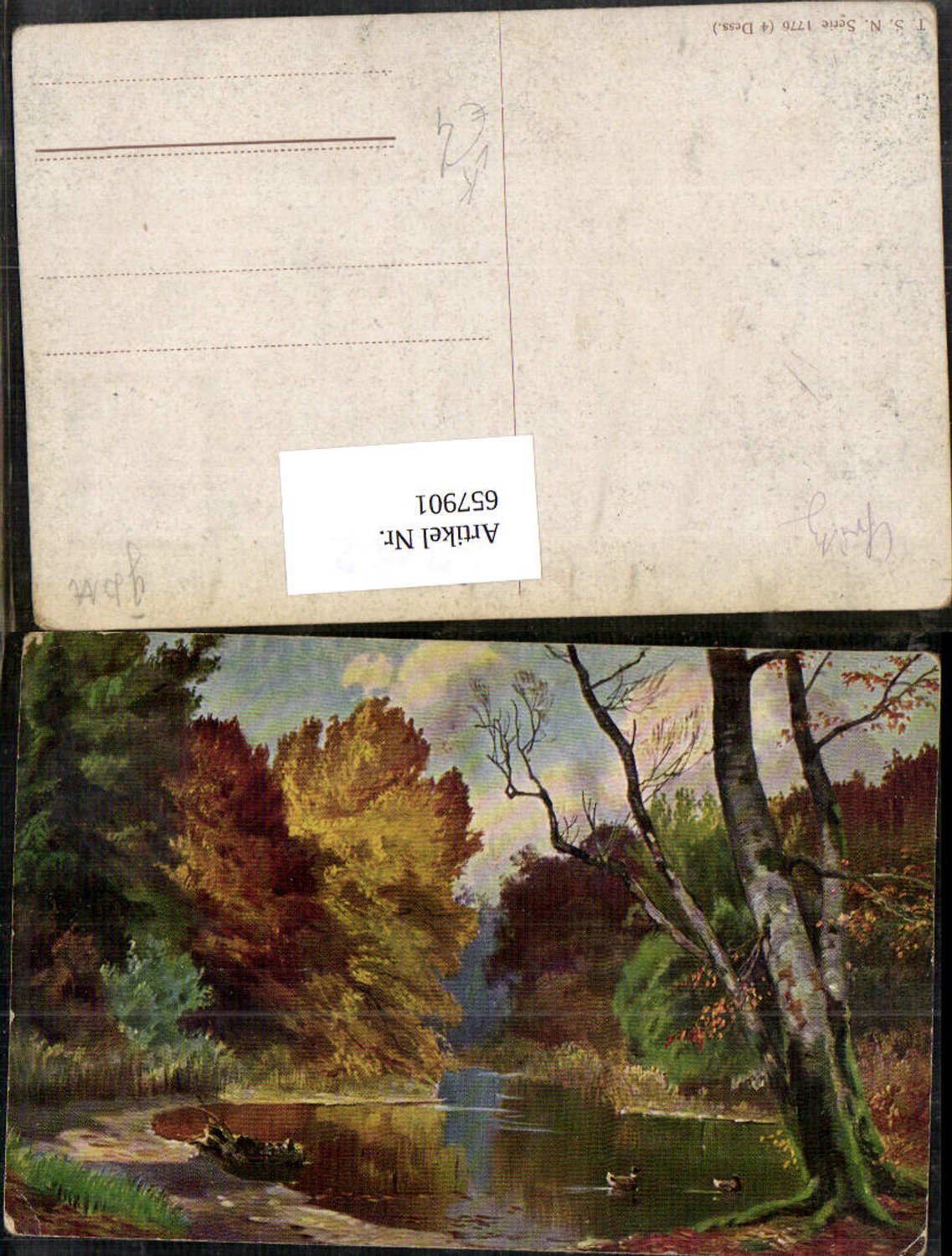 657901,Künstler Ak Enten Weiher Landschaft Wald im Herbst pub Theo Strofer 1776/4