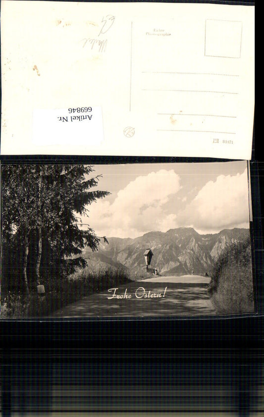 669846, Photo Ak Wayside cross Birken Bergstraße in front of mountain backdrop Easter