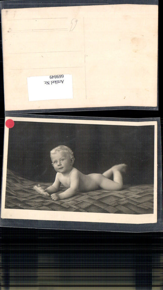 669849, Photo Ak Child Boy Naked Lying on Stomach Portrait