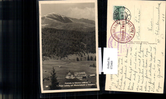672469,Foto Ak Glödnitz Flattnitz i. Kärnten Kurhaus Ladinig mit Wintertalnock u. Eisenhut