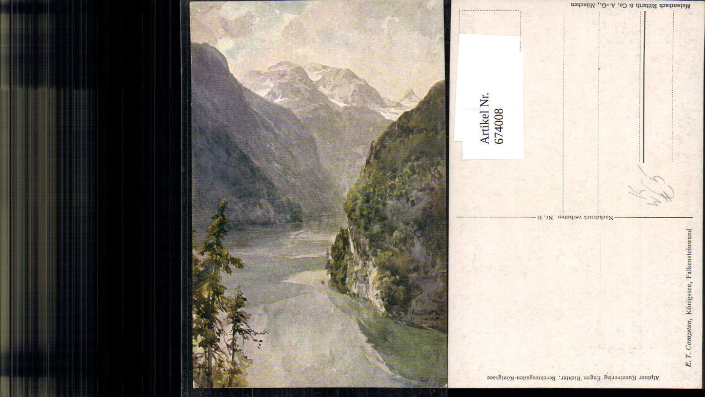 674008,Künstler AK E.T. Compton Königsee Berchtesgaden Falkensteinwand