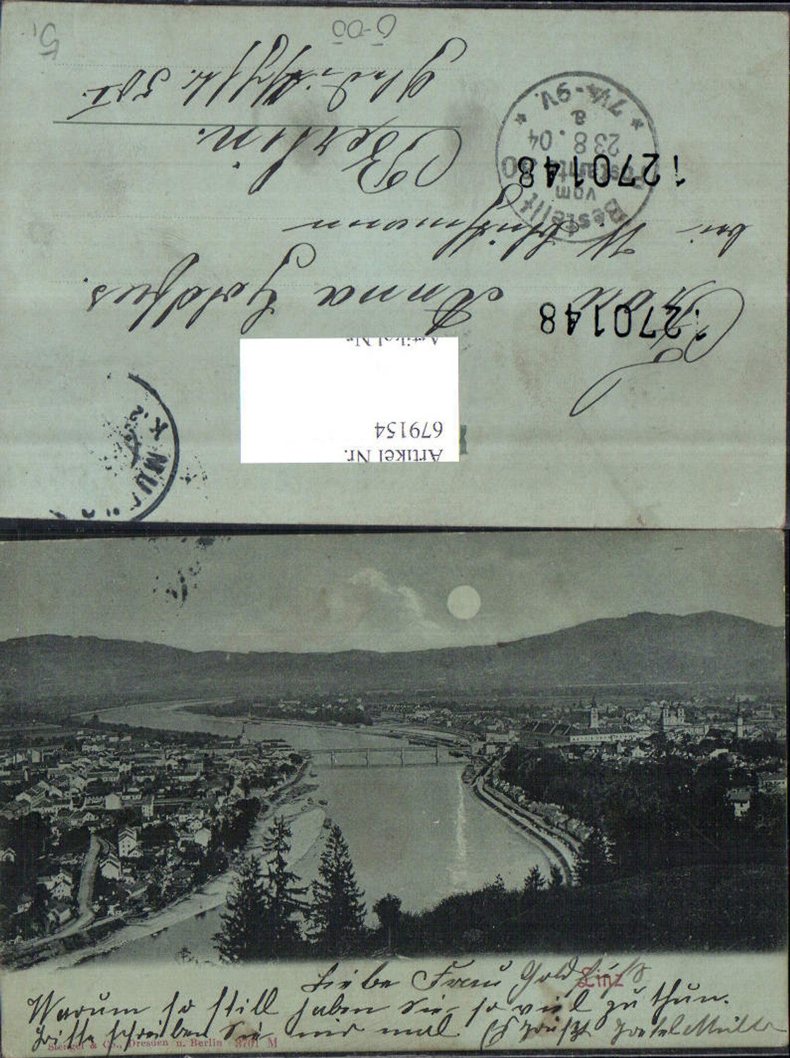 679154 Moon Lithograph Linz on the Danube 1899 pub Stengel