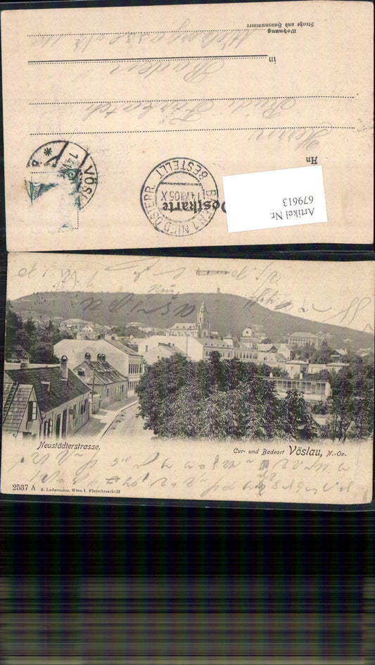 679613 rare postcard Vöslau Neustädterstraße 1905 pub Ledermann 2537 A 