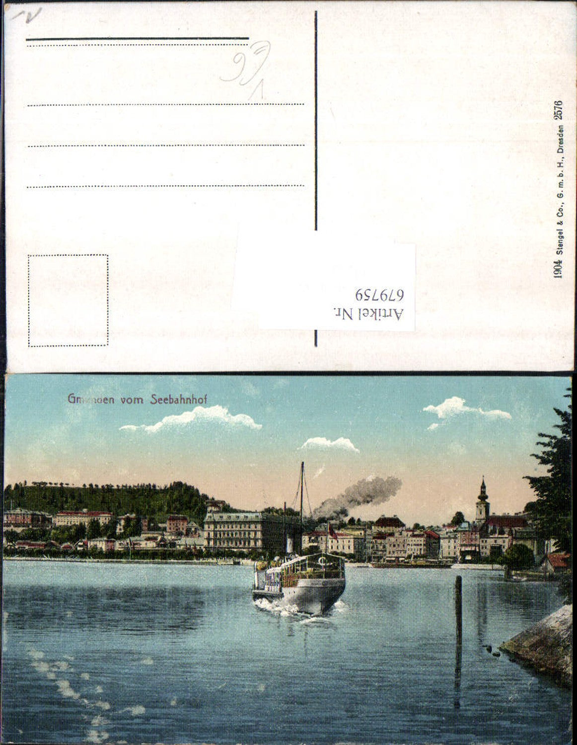 679759 Gmunden on Lake Traunsee Steamer Ship Lake Station 1904