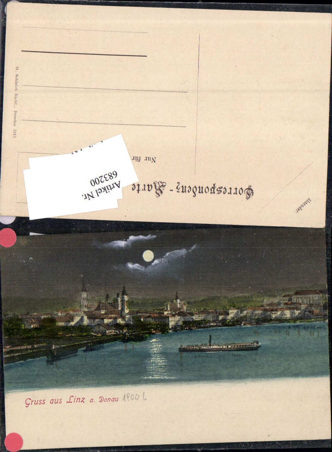 683200 Moon Lithograph Linz on the Danube Steamer
