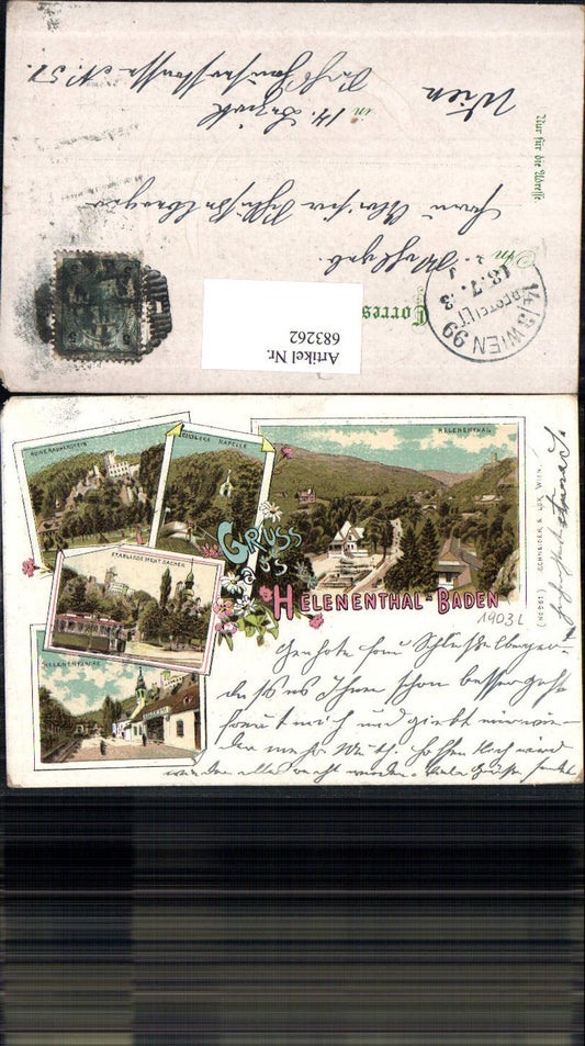 683262 rare lithograph Greetings from Helenenthal near Baden Rauhenstein publisher Schneider &amp; Lux 981 