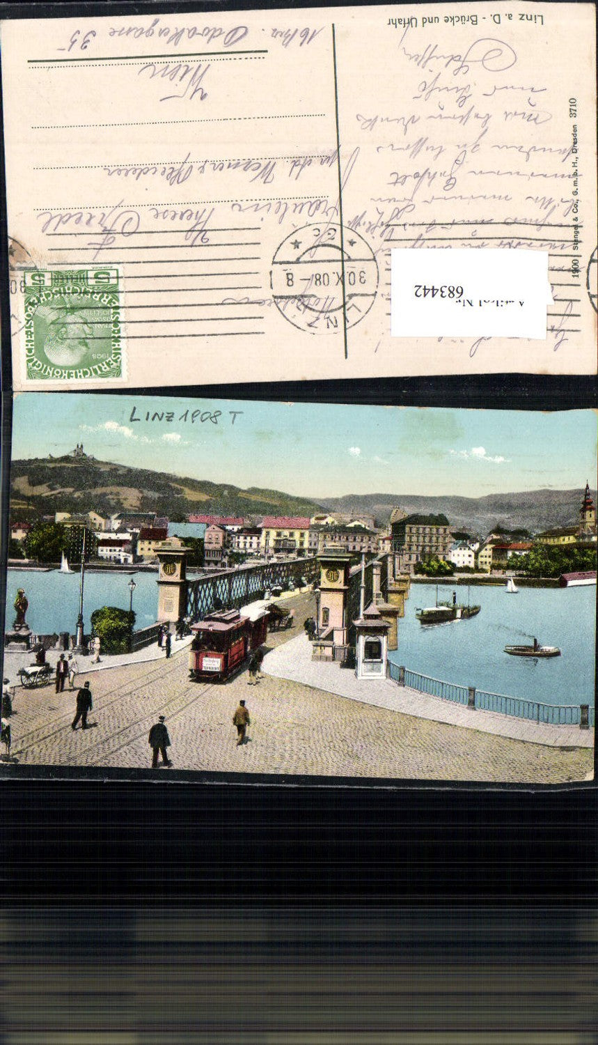683442 Linz on the Danube Bridge with Urfahr Tramway