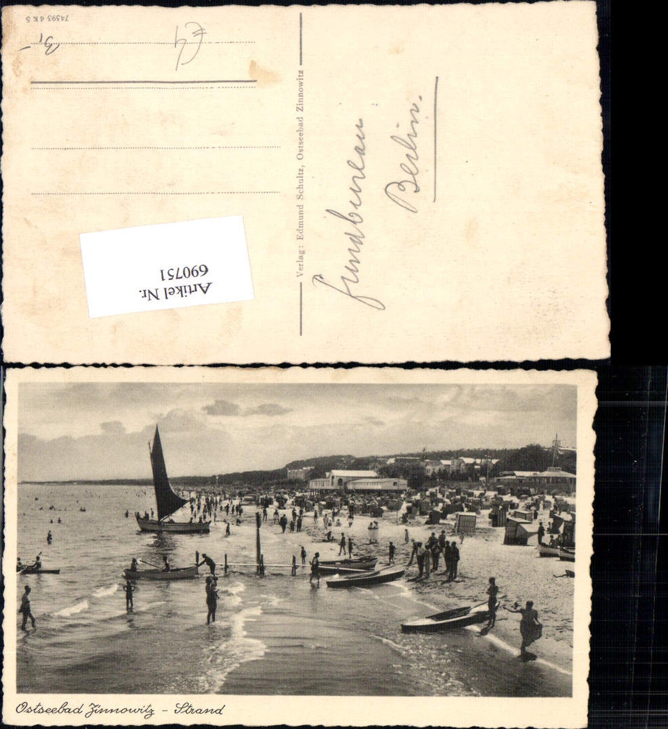 690751 Baltic Sea resort Zinnowitz beach beach life swimwear boat rowboat Usedom 
