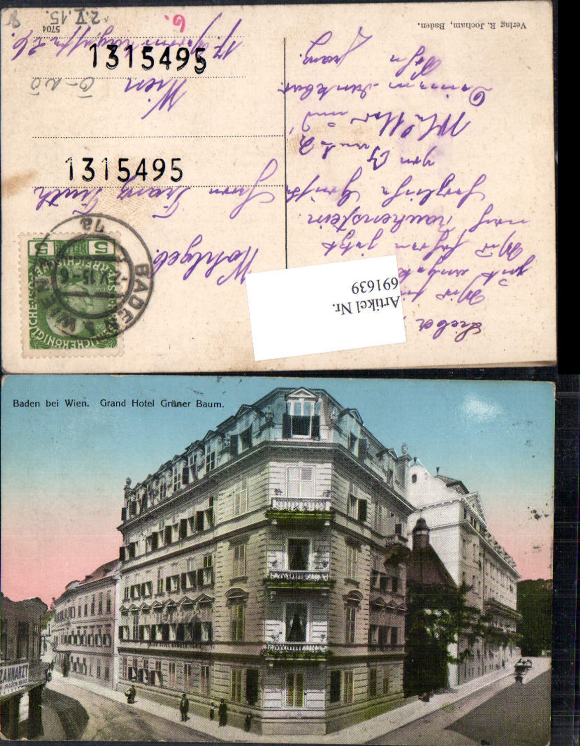 691639 Baden near Vienna Grand Hotel Grüner Baum 