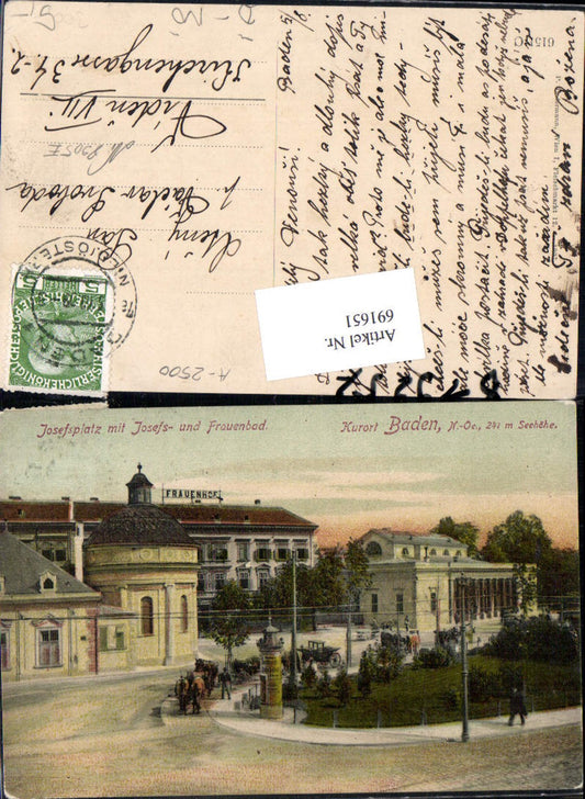 691651 Baden near Vienna Josefsplatz Frauenbad Litfaßsäule Kutsche Frauenhof Josefsbad 