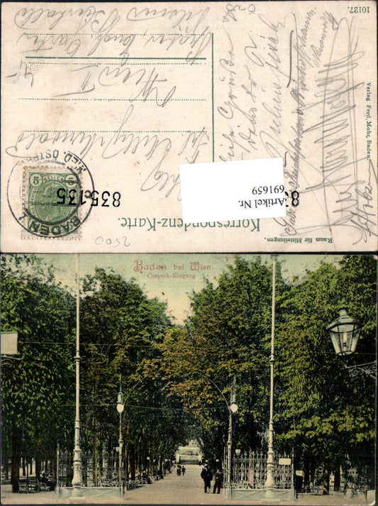 691659 Baden near Vienna, Curpark entrance, Lantern pub, Mohr 10127 