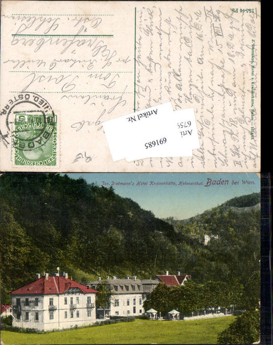691685 Baden near Vienna Jos. Dietmanns Hotel Krainerhütte Helenental 
