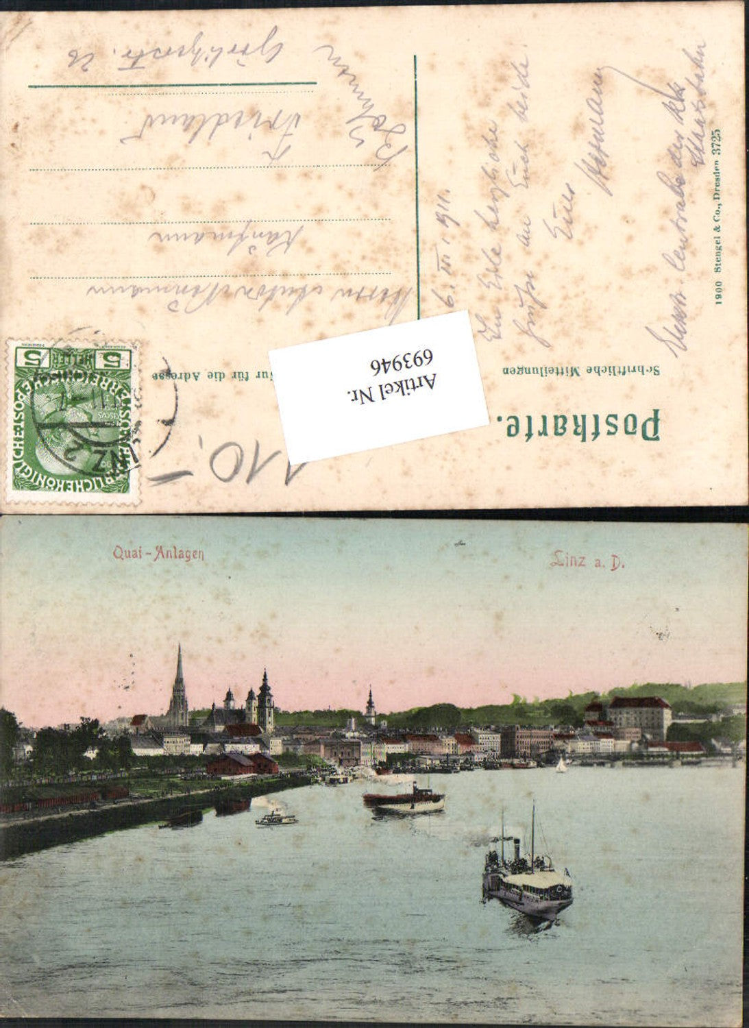693946 Linz on the Danube, steamer, Friedland, Bohemia