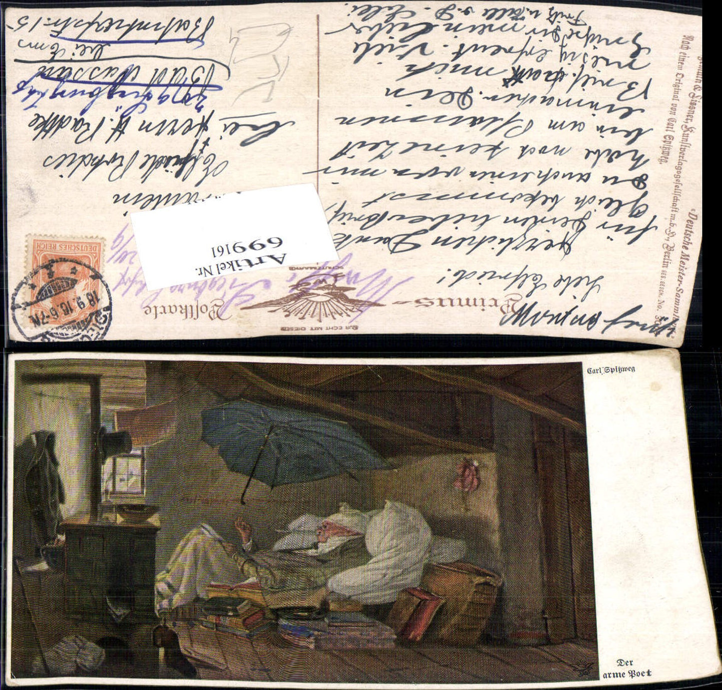 699161 Künstler AK Carl Spitzweg Der arme Poet Schirm pub Primus