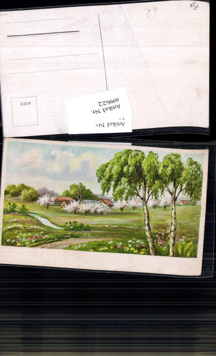 699622 Künstler AK Landschaft Birken Bäume