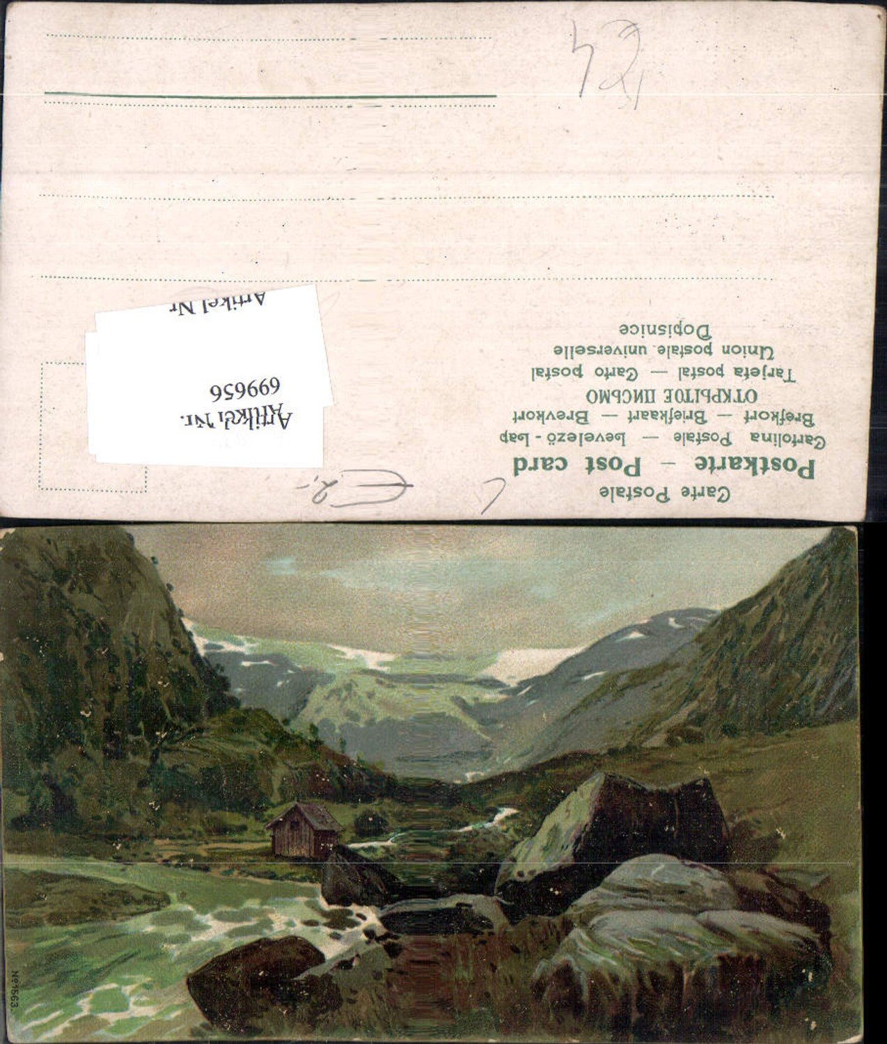 699656 Künstler AK Landschaft Berge Bach