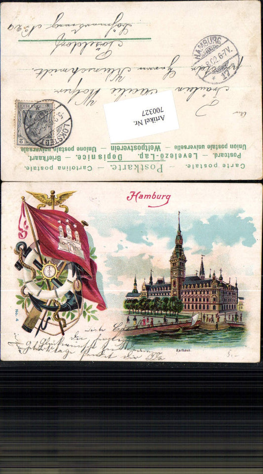 700327 Lithograph Hamburg Flag Town Hall Stp. Lokstedt yellow Pöseldorf