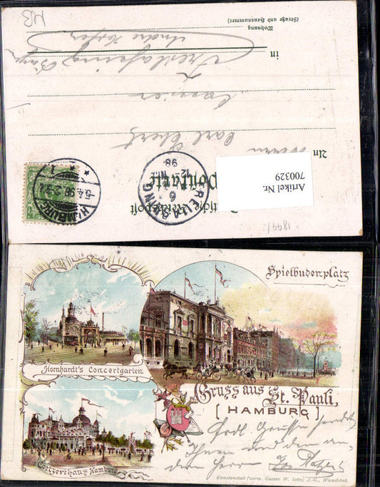700329 Lithograph Hamburg St. Pauli Spielbudenplatz Concerthaus Hornhardt