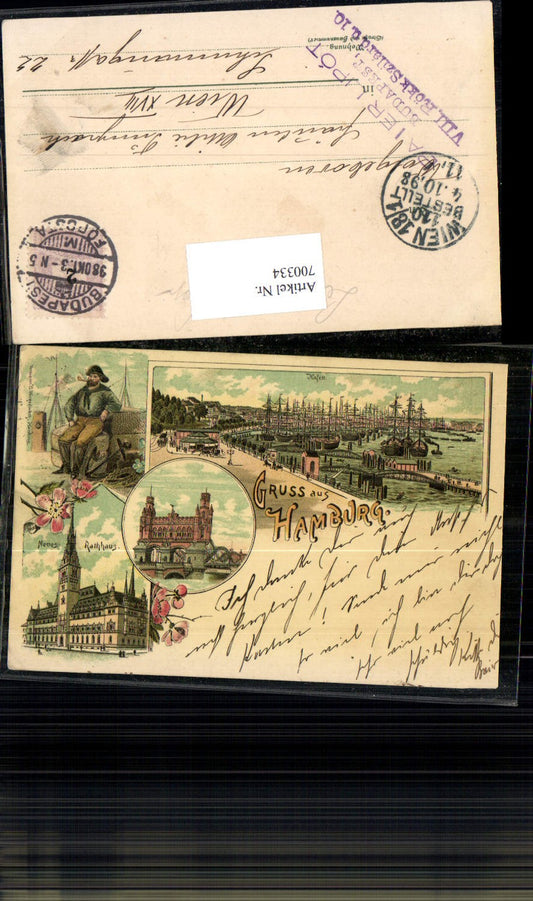 700334 Lithograph Hamburg New Town Hall Harbor 1898