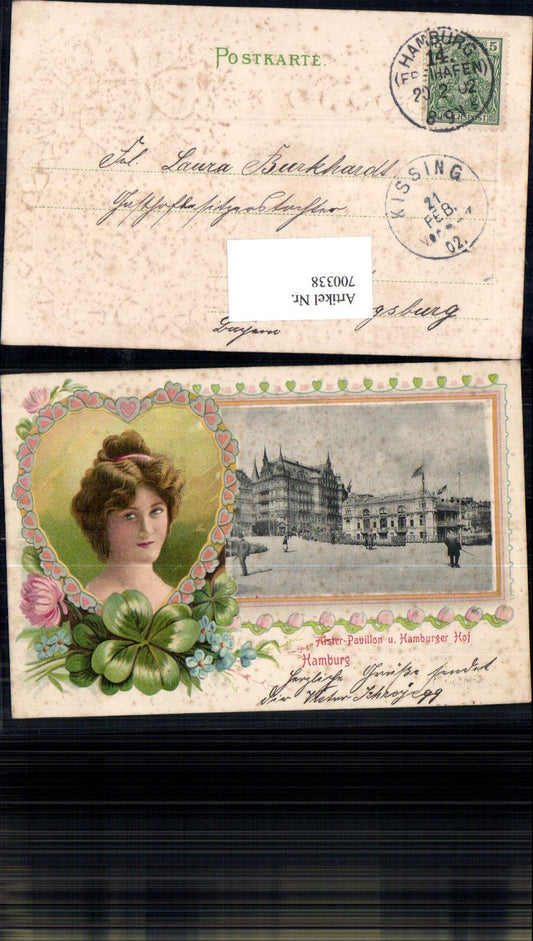 700338 Art Nouveau lithograph Hamburg Alster Pavilion Hamburger Hof Frau Klee