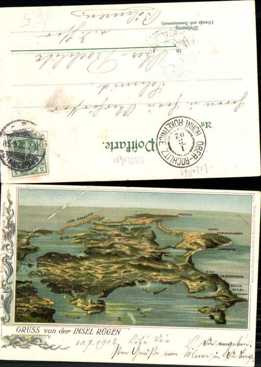 701592 Lithographie Gruss von der Insel Rügen Binz Arcona Sassnitz Stubbenkammer pub Mohr & Dutzauer