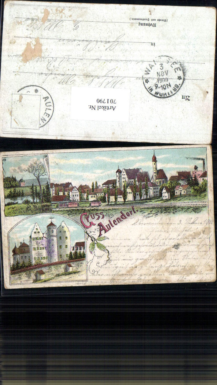 701790 rare lithograph Greetings from Aulendorf near Ravensburg