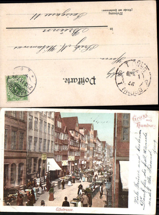 702582 Lithograph Greetings from Hamburg Elbstraße