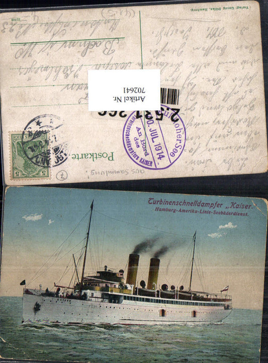 Turbine express steamer Kaiser Hamburg America Line, ship's stamp, at sea 1914