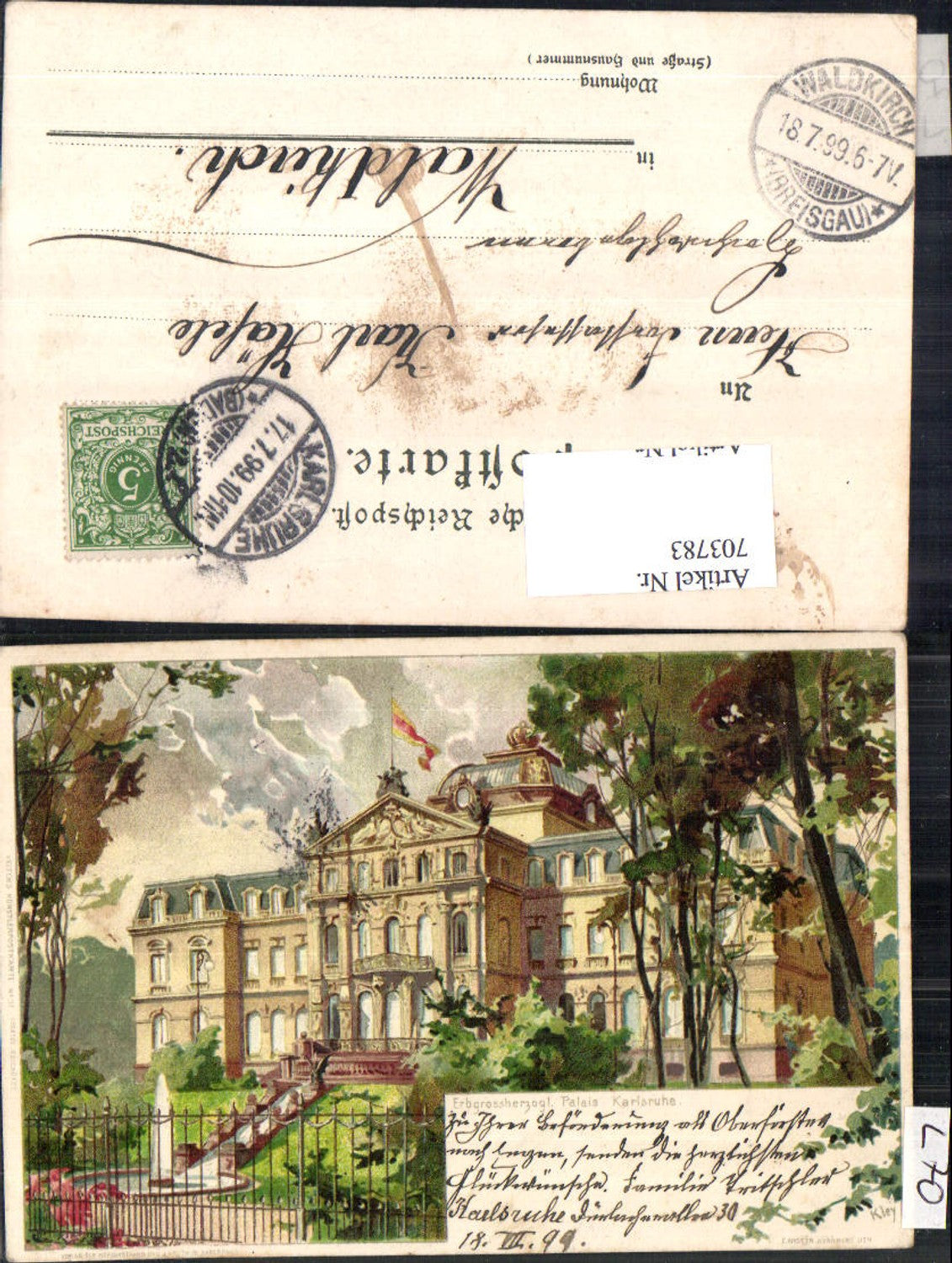 703783 Artist Paul Kley Lithograph Karlsruhe Palace