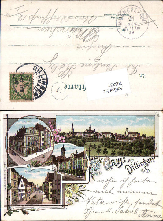 703837 Lithograph Greetings from Dillingen an der Donau Town Halls Königsstraße
