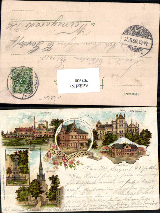 703900 Lithograph Greetings from Hötensleben, Upper Aller, Börde district