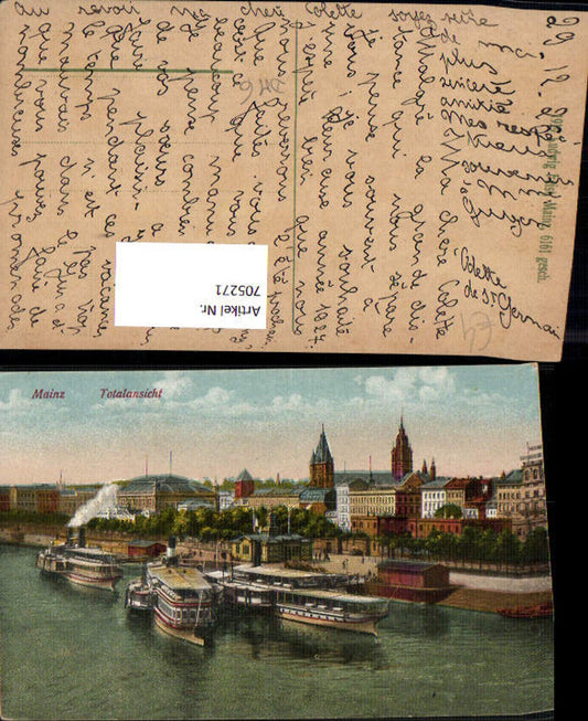 705271 Mainz on the Rhine: Panoramic view with ships and steamers