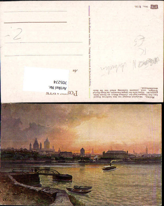 705274 Artist AK N. Astudin Mainz on the Rhine Cathedral Ship Steamer