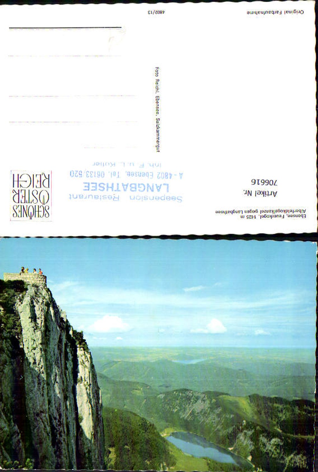 706616 Ebensee Feuerkogel Alberfeldkogelkanzel geg. Langbathsee