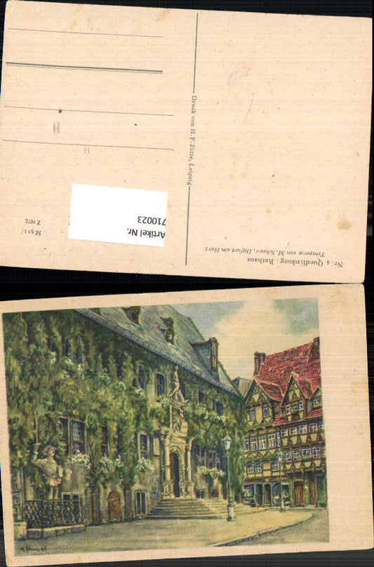 710023 Künstler AK M. Schewe Quedlinburg Rathaus