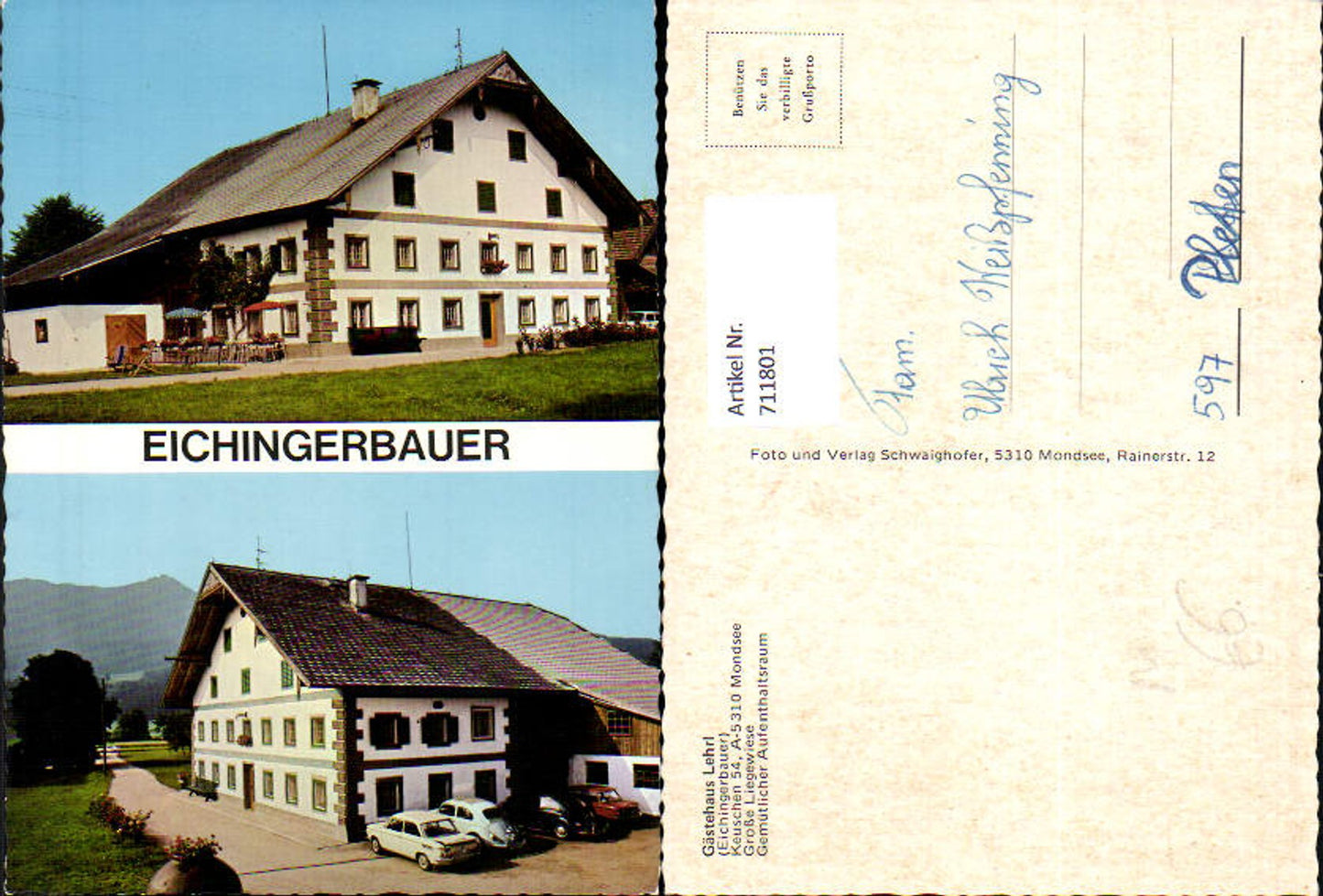 711801 Multi-image AK Mondsee Guesthouse Lehrl Eichingerbauer VW Beetle