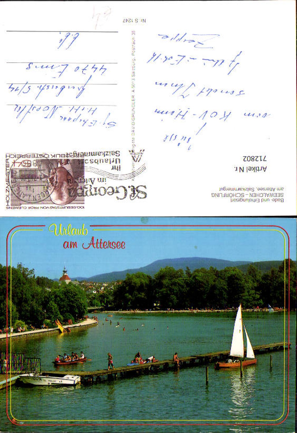 712802 Attersee Seewalchen Schörfling am Attersee bathing jetty sailboat