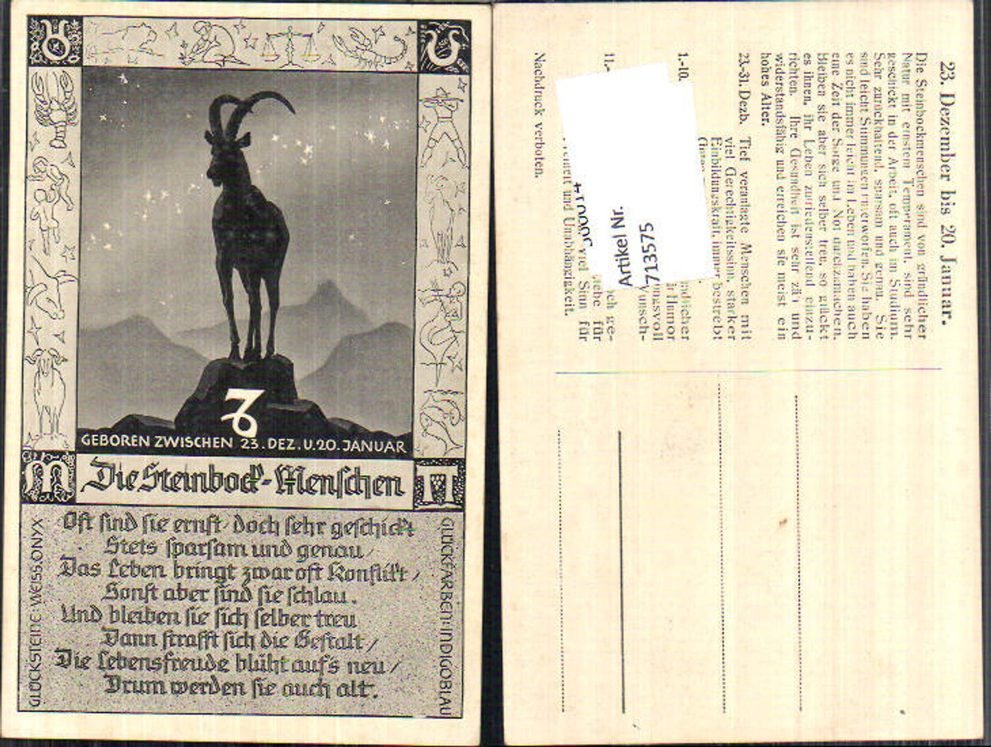 713575 Künstler AK Sternzeichen Steinbock