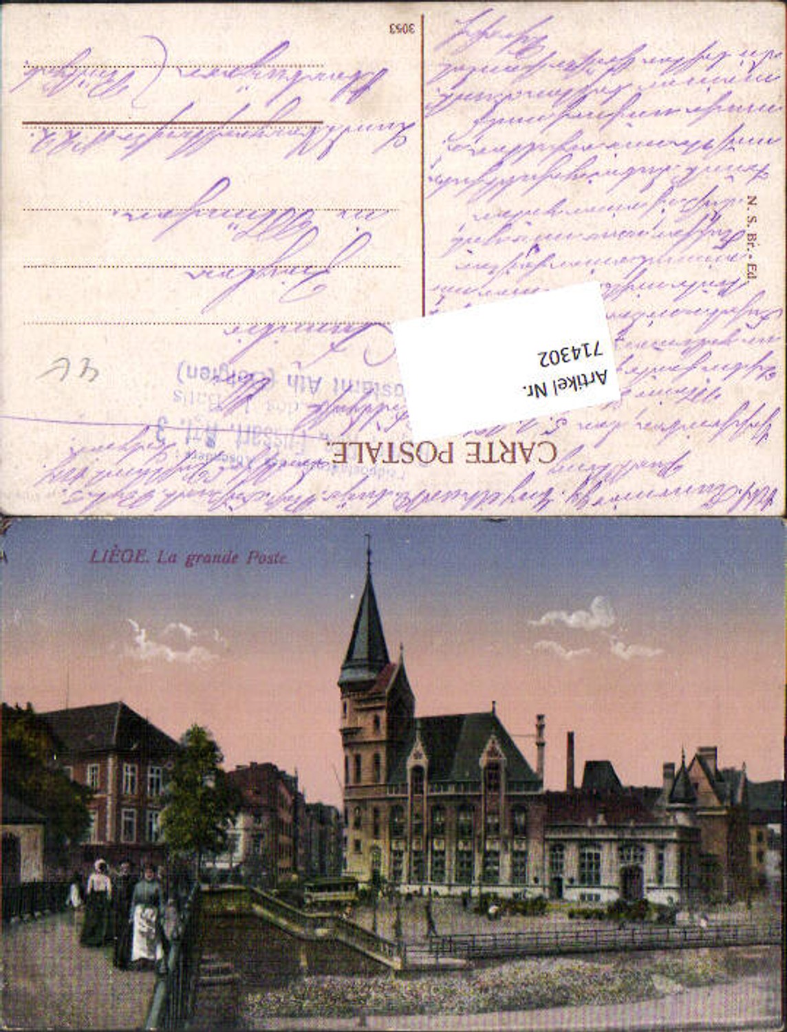 714302 Liege Lüttich la Grande Poste Postamt Feldpost Ath Belgien