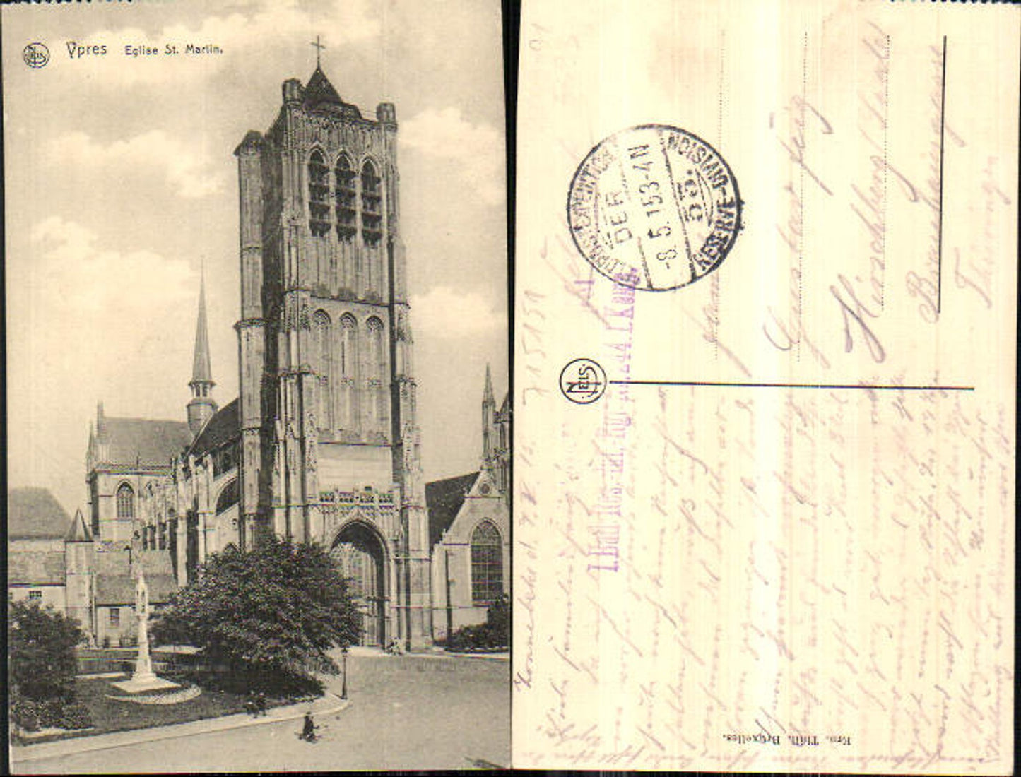 715151 Belgium Flanders Ypres Church of St. Martin Field Post Office Hirschberg Saale 1915